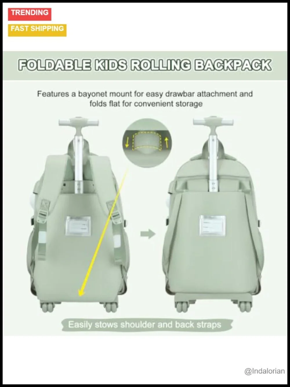 Rolling Backpack with Lunch Box & Pencil Pouch, Wheeled Bookbag for School